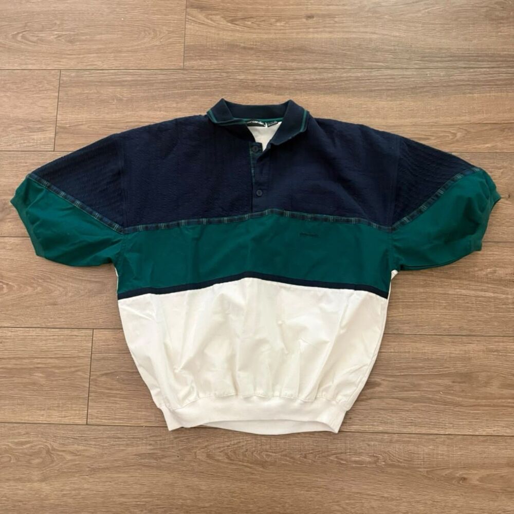 Pierre Cardin Mens XL Colorblock Polo Shirt Navy Teal White Retro 90s Style